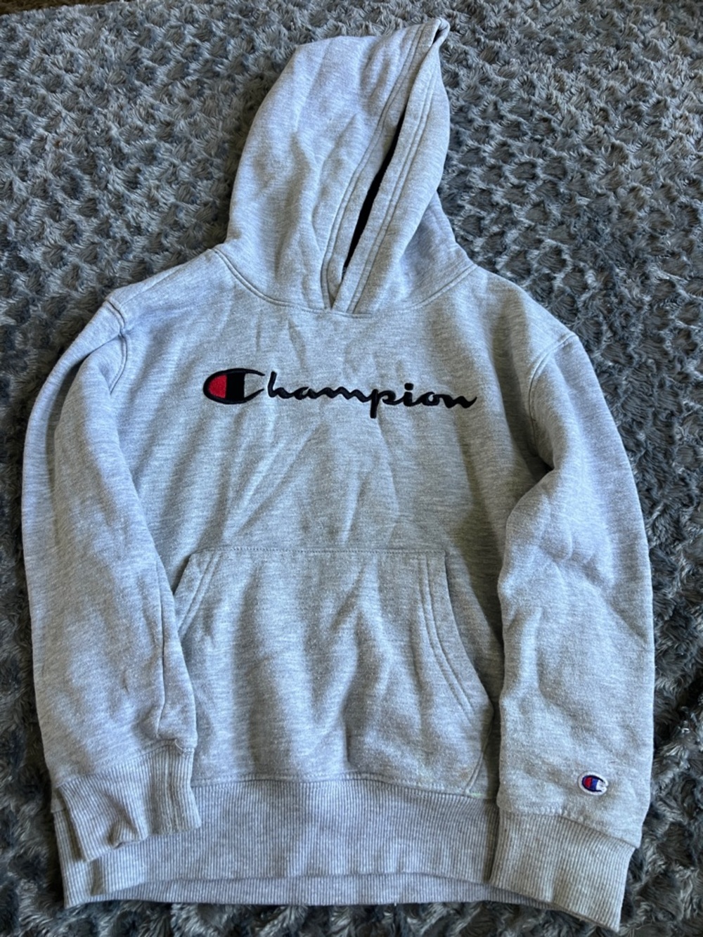 Champion Light Gray Hoodie with Embroidered Logo